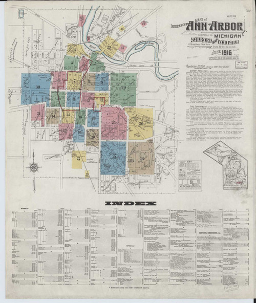 Ann Arbor Michigan 1916 - Fire Insurance Index - Old Map Reprint