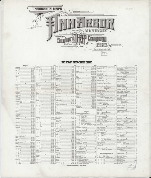 Ann Arbor Michigan 1925 - Fire Insurance Index - Old Map Reprint