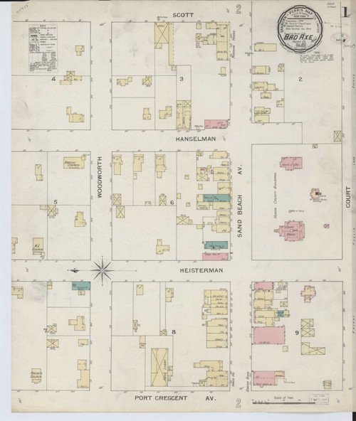 Bad Axe Michigan 1893 - Fire Insurance Index - Old Map Reprint