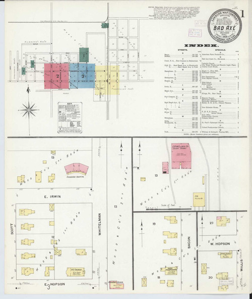 Bad Axe Michigan 1909 - Fire Insurance Index - Old Map Reprint