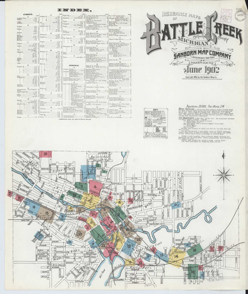 Battle Creek Michigan 1902 - Fire Insurance Index - Old Map Reprint