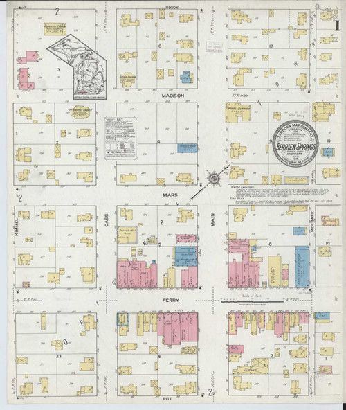 Berrien Springs Michigan 1918 - Fire Insurance Index - Old Map Reprint