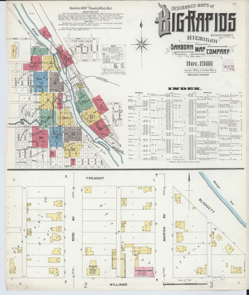 Big Rapids Michigan 1908 - Fire Insurance Index - Old Map Reprint
