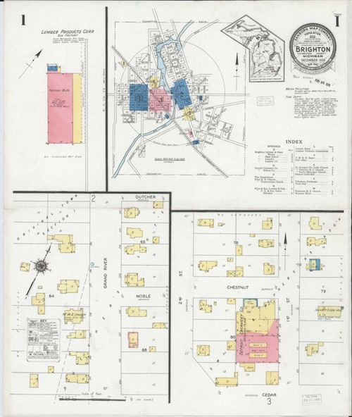 Brighton Michigan 1928 - Fire Insurance Index - Old Map Reprint