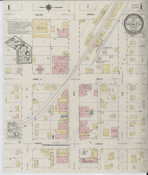 Brown City Michigan 1924 - Fire Insurance Index - Old Map Reprint