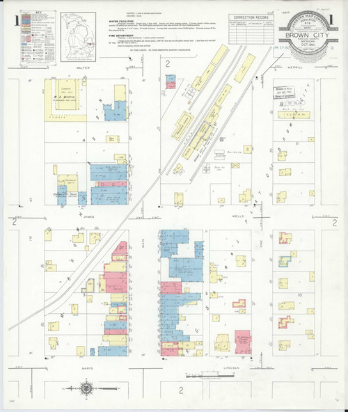 Brown City Michigan 1941 - Fire Insurance Index - Old Map Reprint