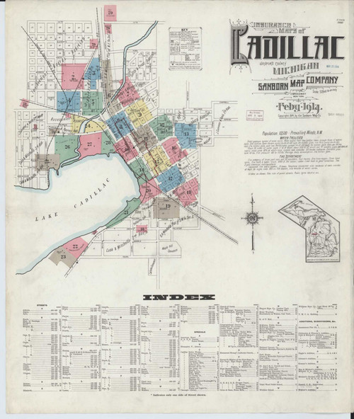 Cadillac Michigan 1914 - Fire Insurance Index - Old Map Reprint