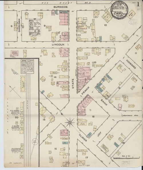 Caro Michigan 1884 - Fire Insurance Index - Old Map Reprint