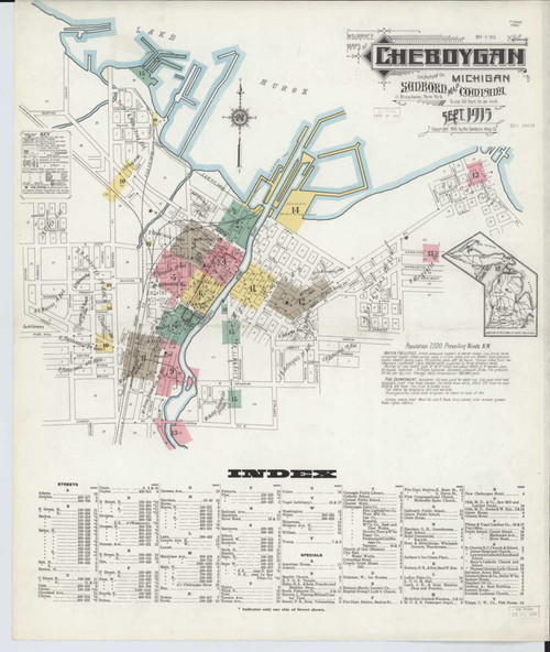 Cheboygan Michigan 1915 - Fire Insurance Index - Old Map Reprint