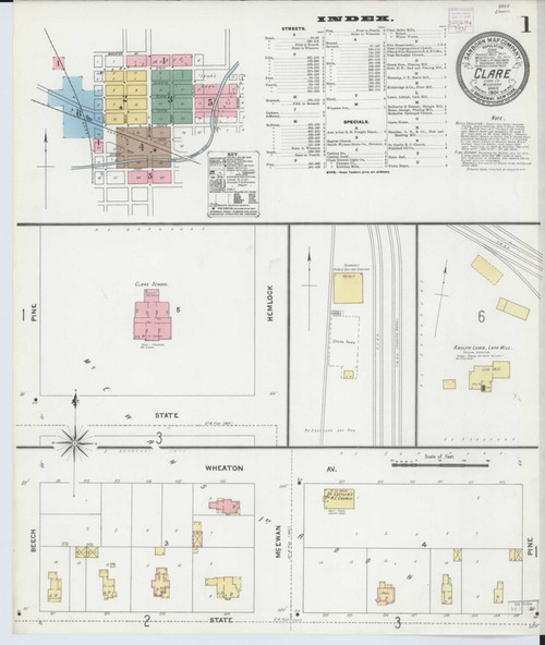 Clare Michigan 1906 - Fire Insurance Index - Old Map Reprint