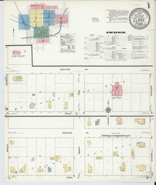 Clare Michigan 1910 - Fire Insurance Index - Old Map Reprint