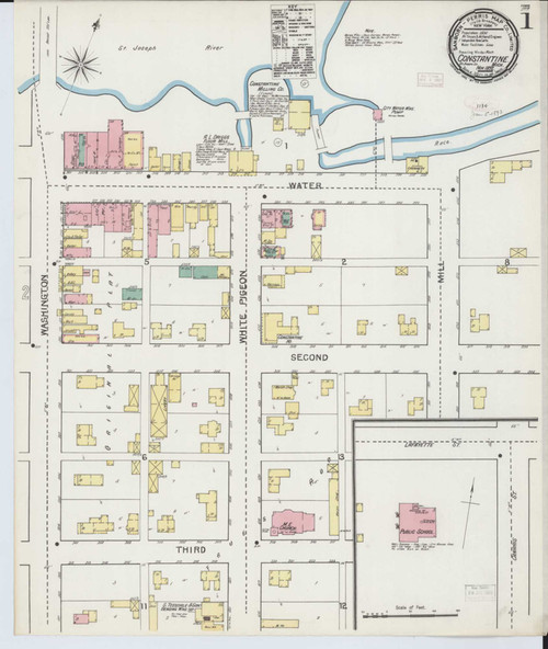 Constantine Michigan 1892 - Fire Insurance Index - Old Map Reprint