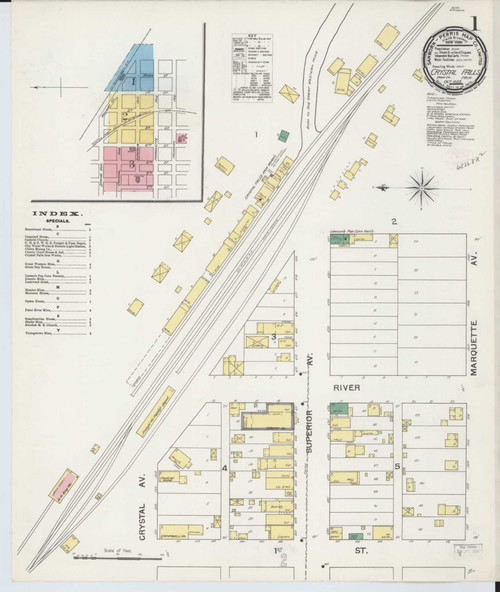 Crystal Falls Michigan 1892 - Fire Insurance Index - Old Map Reprint