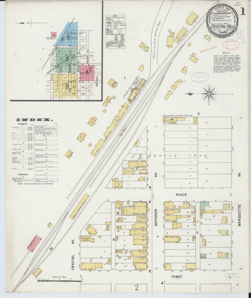 Crystal Falls Michigan 1898 - Fire Insurance Index - Old Map Reprint