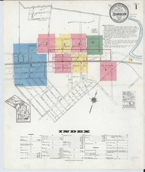 Dearborn Michigan 1919 - Fire Insurance Index - Old Map Reprint