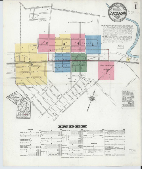 Dearborn Michigan 1921 - Fire Insurance Index - Old Map Reprint