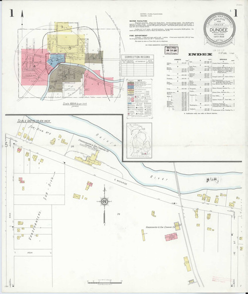 Dundee Michigan 1938 - Fire Insurance Index - Old Map Reprint