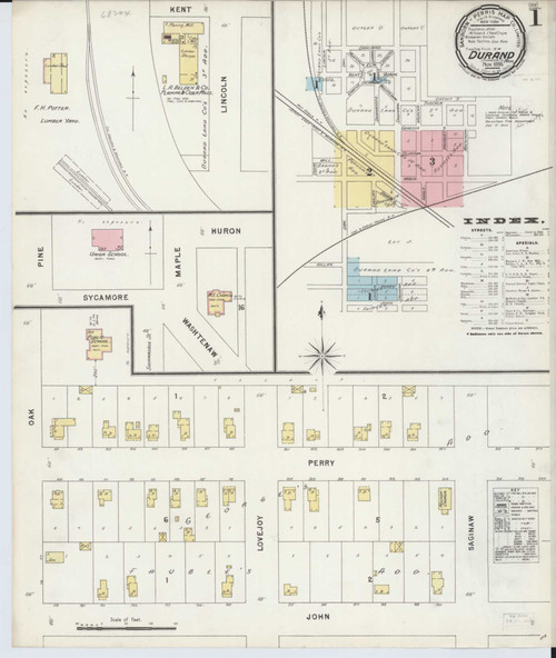 Durand Michigan 1896 - Fire Insurance Index - Old Map Reprint