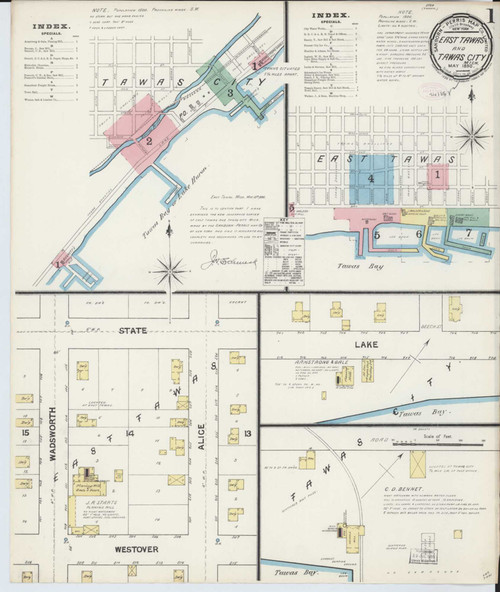 East Tawas Michigan 1890 - Fire Insurance Index - Old Map Reprint