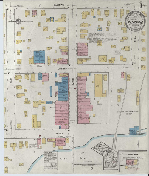 Flushing Michigan 1920 - Fire Insurance Index - Old Map Reprint