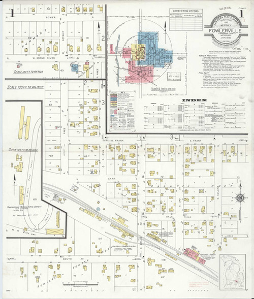 Fowlerville Michigan 1935 - Fire Insurance Index - Old Map Reprint