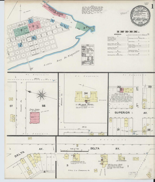 Gladstone Michigan 1890 - Fire Insurance Index - Old Map Reprint