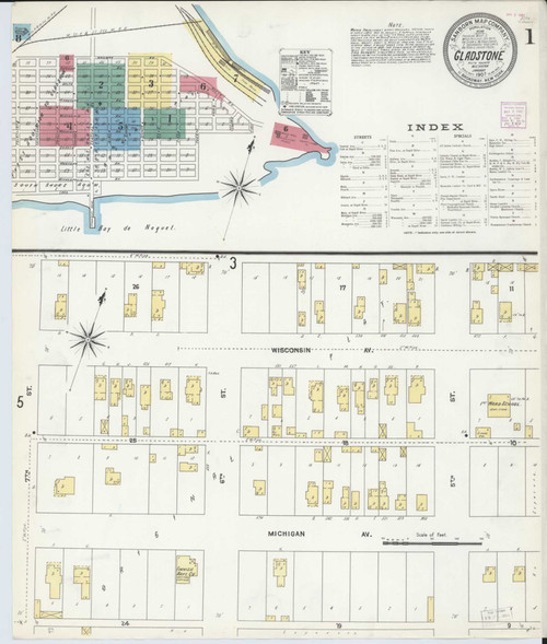 Gladstone Michigan 1907 - Fire Insurance Index - Old Map Reprint
