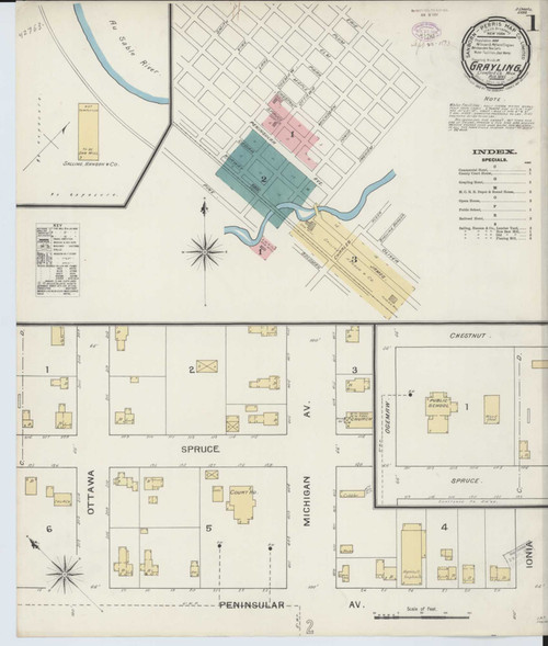 Grayling Michigan 1893 - Fire Insurance Index - Old Map Reprint