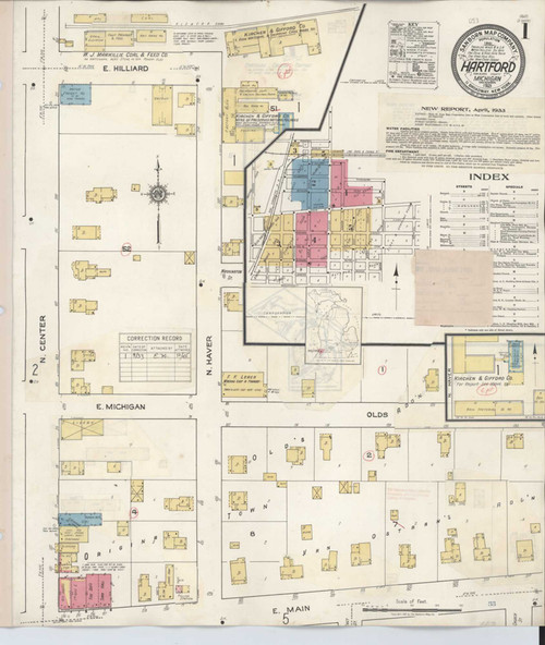 Hartford Michigan 1933 - Fire Insurance Index - Old Map Reprint