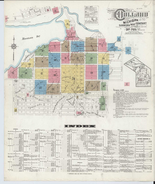 Holland Michigan 1916 - Fire Insurance Index - Old Map Reprint