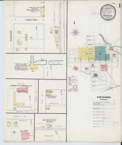 Homer Michigan 1893 - Fire Insurance Index - Old Map Reprint