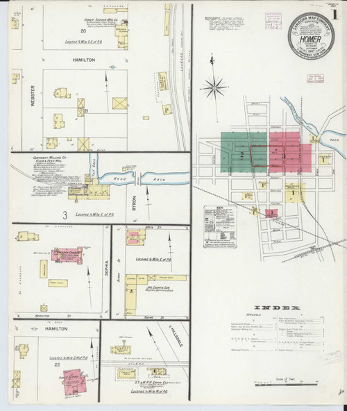 Homer Michigan 1907 - Fire Insurance Index - Old Map Reprint