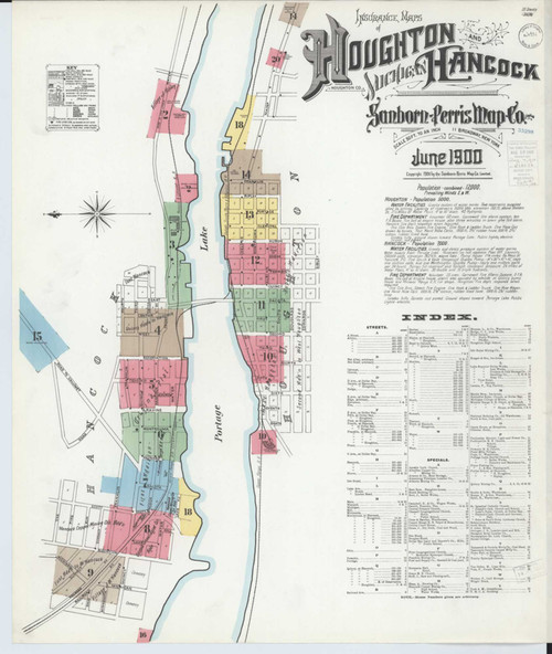 Houghton Michigan 1900 - Fire Insurance Index - Old Map Reprint