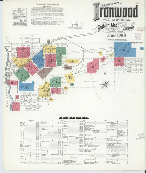 Ironwood Michigan 1908 - Fire Insurance Index - Old Map Reprint