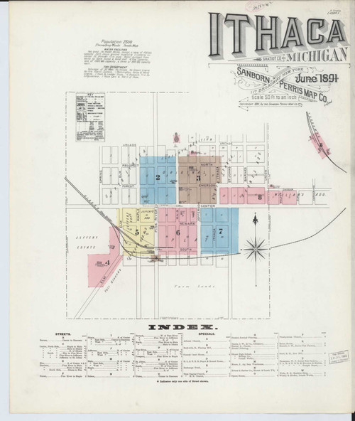 Ithaca Michigan 1891 - Fire Insurance Index - Old Map Reprint
