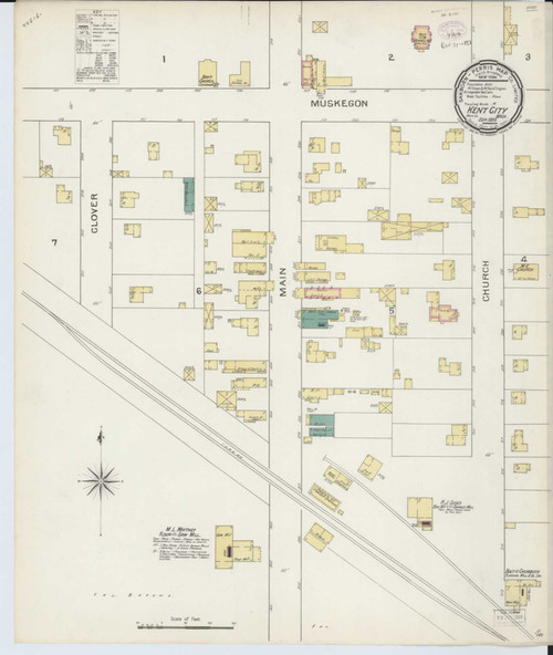 Kent City Michigan 1893 - Fire Insurance Index - Old Map Reprint