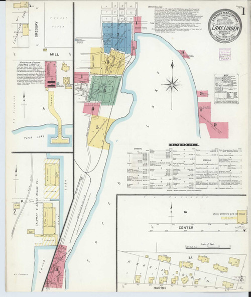 Lake Linden Michigan 1908 - Fire Insurance Index - Old Map Reprint