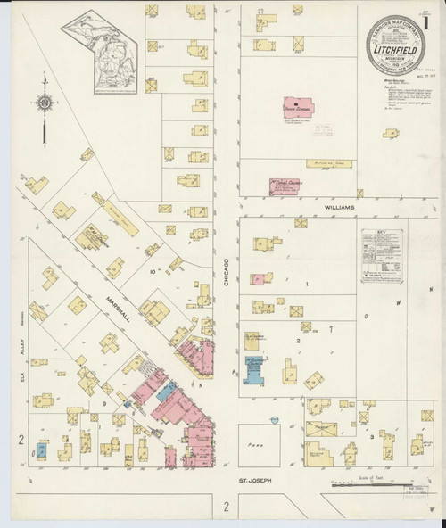 Litchfield Michigan 1913 - Fire Insurance Index - Old Map Reprint