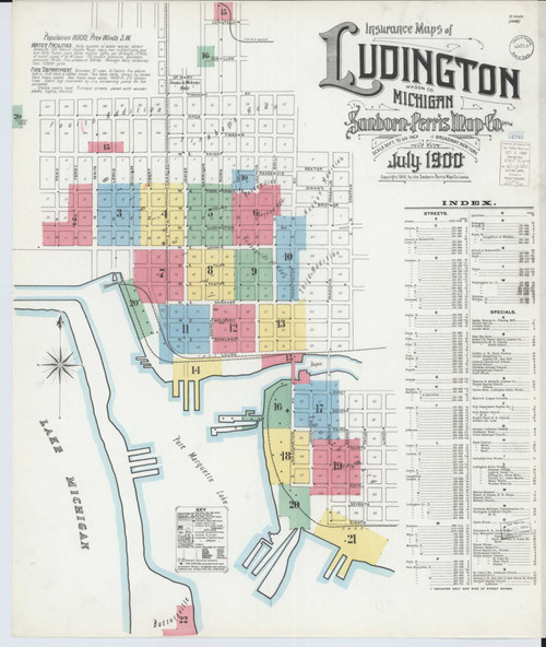 Ludington Michigan 1900 - Fire Insurance Index - Old Map Reprint