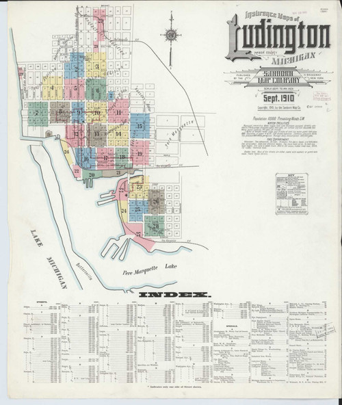 Ludington Michigan 1910 - Fire Insurance Index - Old Map Reprint