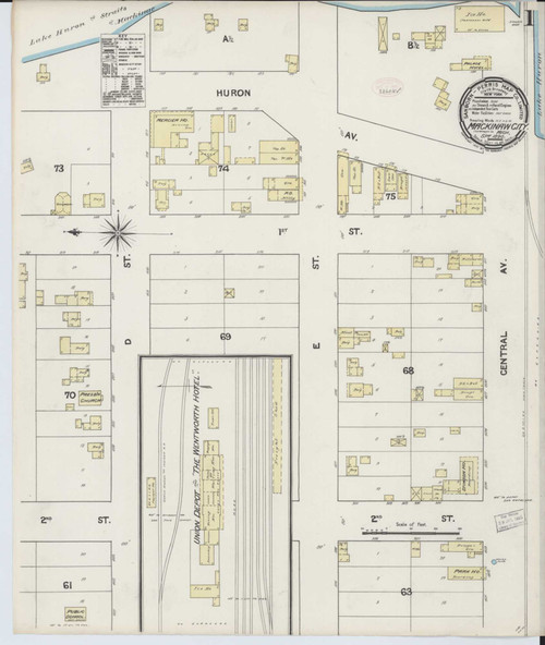 Mackinaw City Michigan 1890 - Fire Insurance Index - Old Map Reprint