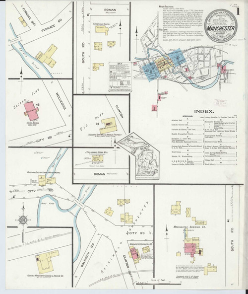 Manchester Michigan 1912 - Fire Insurance Index - Old Map Reprint