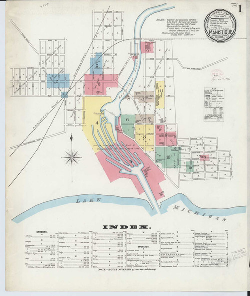 Manistique Michigan 1895 - Fire Insurance Index - Old Map Reprint