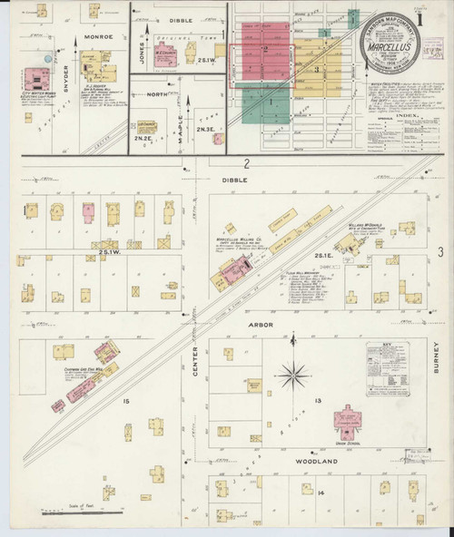 Marcellus Michigan 1908 - Fire Insurance Index - Old Map Reprint