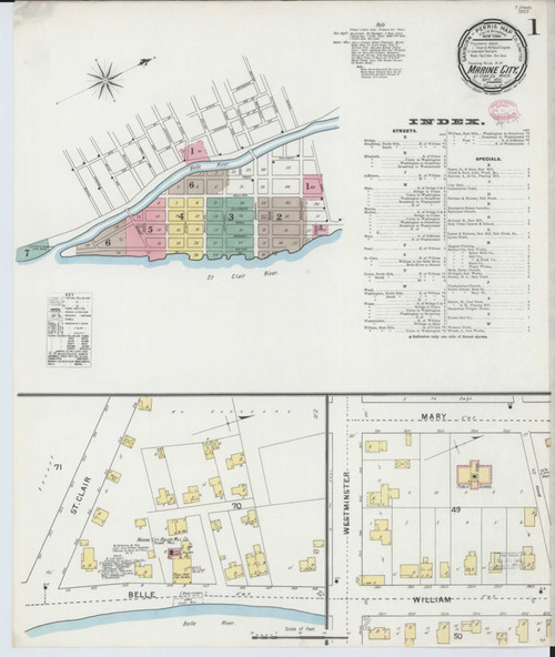 Marine City Michigan 1890 - Fire Insurance Index - Old Map Reprint