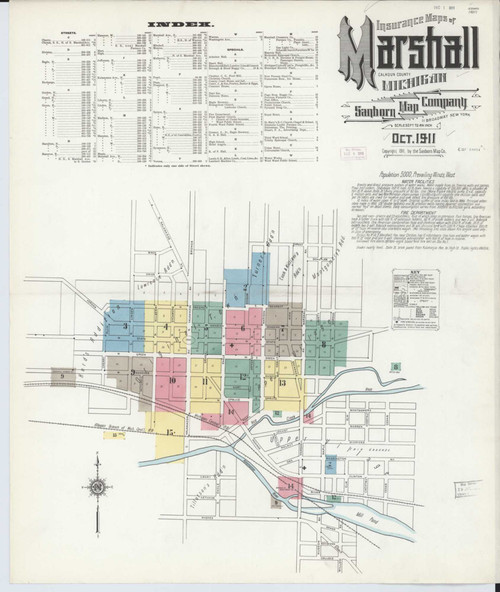 Marshall Michigan 1911 - Fire Insurance Index - Old Map Reprint