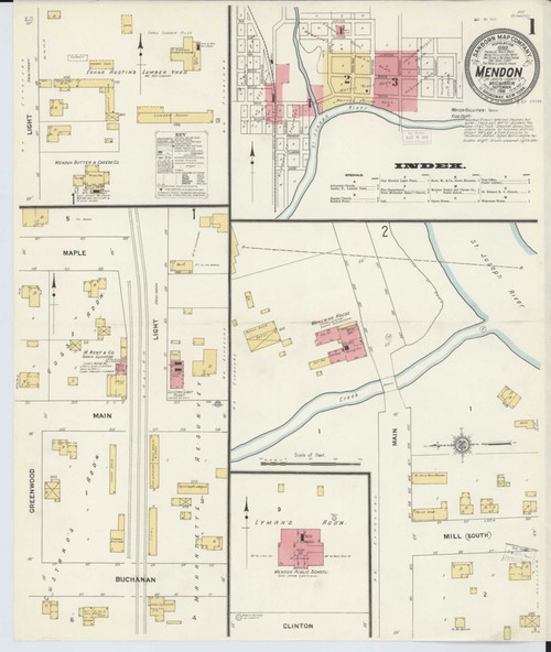 Mendon Michigan 1911 - Fire Insurance Index - Old Map Reprint