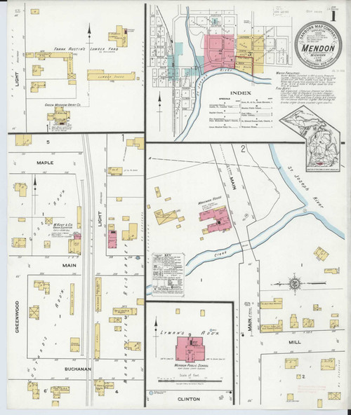 Mendon Michigan 1918 - Fire Insurance Index - Old Map Reprint
