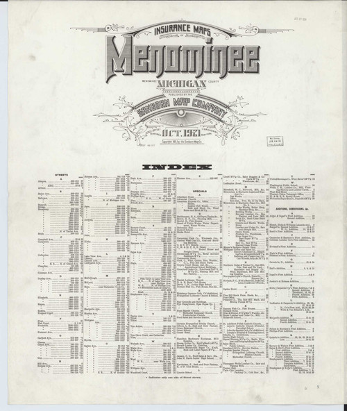 Menominee Michigan 1921 - Fire Insurance Index - Old Map Reprint