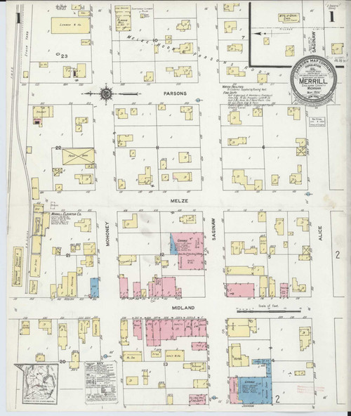 Merrill Michigan 1924 - Fire Insurance Index - Old Map Reprint